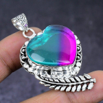 Natural Bi-Color Tourmaline Gemstone 925 Steling Silver Pendant 2.17 t8i63