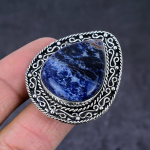 Natural Sodalite Gemstone Handmade 925 Sterling Silver Jewelry Ring Size 10 w2d53
