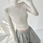 T&auml;iesti sobiv Print Diamond Slim Fit T-s&auml;rgid Suvised Uued Turtlene kaelusega alumised topid Naiste Y2k Grunge pikkade varrukatega valge T-s&auml;rk S valge
