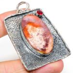 Natural Bird Eye Jasper, Garnet Gemstone 925 Sterling Silver Pendant 2.52 m4q88