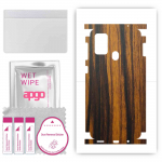 apgo Protective Skin Sticker for the back+sides compatible with Samsung Galaxy M21s, Full Wrap Film, Foil, Vinyl - Pattern Tigerwood