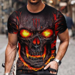 Vintage Horror Skull 3D Print Meeste T-s&auml;rk Suvine Klassikaline vabaaja Kaelus L&uuml;hikeste Varrukatega Moes Lahti Suured Topid Meeste T-s&auml;rk 5XL