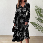 Naiste s&uuml;gis- ja talvine vabaajamoe V-kaelusega pikkade varrukatega j&otilde;ulutr&uuml;kiga pikk kleit XL must