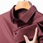 Suvine mooruspuu siidist l&uuml;hikeste varrukatega T-s&auml;rk meestele, luksuslik keskealistele m&otilde;eldud &auml;rirev&auml;&auml;riga, lahtised isariided, triikimist mittevajav vabaaja polos&auml;rk M