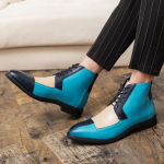 Meeste poolhooaja poolsaapad, tiivaotsaga kleit, pidulik nahast Derby smoking, pulmamootorratas, vabaaja v&auml;rvi &otilde;mblusega isiksuslikud saapad meestele EU:38 sinine