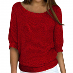 Naiste mood &uuml;hev&auml;rviline &uuml;mmargune kaelus, 3/4 varrukatega pullover, kootud s&auml;rgi topp XXXL
