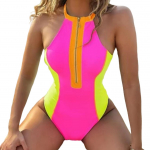 Naiste mood Seksikas &uuml;hes t&uuml;kis polsterdatud bikiinid Ujumiskost&uuml;&uuml;m Patchwork Tummy Control Monokini ees t&otilde;mblukuga kuumavedrud ujumisriided p&auml;itsetega ujumiskost&uuml;&uuml;m L