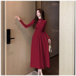 Vintage pikad mustad punased kleidid s&uuml;gistalvised pikkade varrukatega kootud kleit Franchi stiilis elegantsed naiste A-seeria p&otilde;hilised vestid M punane