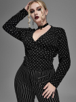 Rosegal Gothic Bowknot Polka Dot V kaelusega rusuv pluus 2XL must