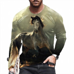 Animal Horse 3D printimine Meeste pikkade varrukatega T-s&auml;rk Mood Street Trend O krae lahtised mugavad riided vabaaja kvaliteet top S