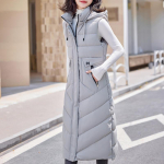 Moodne talvine pikk vest naise &uuml;ler&otilde;ivad kapuutsiga elegantne paks soe talvemantel Naiste varrukateta park 4XL hall