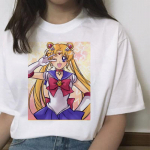 Sailor Moon Kawaii T-s&auml;rk Cat Harajuku naiste Ulzzang T-s&auml;rk Korea graafiline top multikas 3XL valge