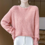 Naiste ka&scaron;miirist sviiter Qinghe ka&scaron;miir 30% ka&scaron;miir 70% vill s&uuml;gis-talvine ka&scaron;miir pullover k&auml;sitsi kootud pehme ja soe L roosa