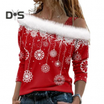 Naiste j&otilde;ulutopp, &otilde;&otilde;nsad &uuml;he &otilde;laga, l&auml;ikivad litrid, pikkade varrukatega lumehelveste tr&uuml;kised, paksud soojad pulloverid. L punane