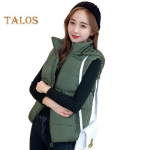 Naiste Talvine Puuvillane Mantel Kapuutsiga Kaitsva K&otilde;rge Kraega Paks Polsterdus Eemaldatav Kapuuts L&uuml;hike Tuulekindel Lukuga Taskud Lukuga Vest M