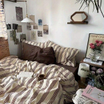 Retrostiilis pestud puuvillane voodilina tekikate, neljaosaline komplekt, &uuml;li&otilde;pilaste &uuml;heinimesetuba, kolmeosaline voodipesukomplekt 1.2m 3pcs kohv