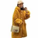Kapuutsiga, paksendatud imitatsiooniga uus talvejope naiste mood, keskmise pikkusega pikad riided, korea versioon S valge