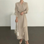Kleitid naistele 2024 Volditud Formaalne Elegantne S&auml;rk Pikk kleit Kontori daam Moslem Vintage &Uuml;hev&auml;rviline &Uuml;likond &Otilde;htune Vestido S gray