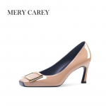 Luksuslikud nahast k&otilde;rged kontsad naistele 2024 Uus Suvi Ruudukujuline varvas Prantsuse Temperament Pumbad Kontorisse Nude &Uuml;he kingad T&uuml;drukutele 39