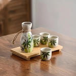5 tk/komplekt keraamiliste veiniklaaside komplekt Loomingulise mustriga keraamiline tass ja veekeetja, kaasaskantav v&auml;lik&auml;mpingu piknikule s&uuml;nnip&auml;evakingitus Bamboo Porcelain Sake Set