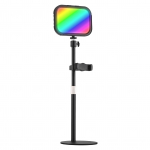 Lauaarvuti RGB videovalguspaneel 12W Videokonverentsi valgus Zoomi koosolekuks 3000K-6500K Fotograafia must