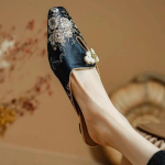 Moodsad Naiste Kingad Moodsad Slingbacks Naiste Sussid S&uuml;gis Suletud Varba Tikand Madala Kontsaga Kontori Naiste Kingad Zapatos De Mujer 40 must