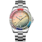 Moodne v&auml;rviliste teemantidega meeste k&auml;ekell T&auml;isautomaatsed mehaanilised kellad Terasest rihm meeste k&auml;ekella jaoks Kell Tie Dye moekas sihverplaat roosa