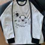 Patch Triibulised pikkade varrukatega kapuutsid Preppy Style Jaapan Y2K Funny Cat Print Anime Dressipluus Pullover Lahti Harajuku Teismeliste Riietus S hall v&auml;rv