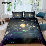P&auml;ikeses&uuml;steemi tekikate komplekt Twin King Microfiber Kosmos Galaktika Voodipesu komplekt Universum Planeet Astronoomia King Size Tekikate 140x200cm 3pcs