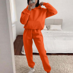 Naiste kapuutsiga sportlik dressipluus Unisex kaheosaline jooksuriietus pikkade varrukatega pulloveriga kapuutsiga dressipluus + spordip&uuml;kste komplekt XXXL oranž