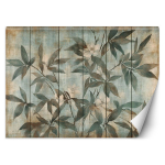 Tapeet lehtede ja vartega pastelltaustal 100x70 sinine