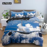 3D Lennukiga Tr&uuml;kitud Voodipesukomplekt Lastele T&auml;iskasvanutele 2/3tk Tekikate Padjap&uuml;&uuml;rikuga Tekk Voodipesu Tekikate Luksuslik Voodipesukomplekt EU single(135x200cm)