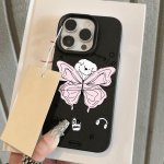 Nahatunnetusega telefoni&uuml;mbris iPhone 11 13 16 Pro Maxile, iPhone XR XS Maxile, 14 15 Pro Maxile, 12 13 Pro Maxile, 16 Plusile, 13 Prole, 14 Prole, multifilmimaalinguga makarooniv&auml;rvides iPhone 16 Pro Max roosa