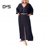 Naiste kleit Kolmveerandvarrukatega V-kaelusega &Uuml;hev&auml;rviline L&otilde;hikuga &auml;&auml;rega Vaba Maksikleit Liibuva v&ouml;&ouml;kohaga Vabaaja Tutvumiskleit Suvine Rannapeo Riietus L valge