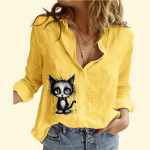 Naiste mood puuvillane linane s&auml;rk vabaaja &otilde;huke pikkade varrukatega naiste kassimustriga n&ouml;&ouml;pidega pluus S valge