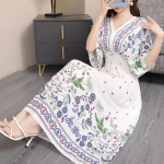 Boheemlaslik lilleline mood suvine kleit naistele maxi pikk rand puhkus reisimine india riided vestidos vintage vabaaja L valge