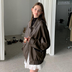 Vintage PU-nahast r&otilde;ivad, uus Korea versioon, tekstuur, vaba vabaaja kena mootorratta jope Naiste lahedad veekindlad pehmed kunstnahast jakid L