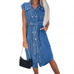 Naiste teksas&auml;rgikleit, varrukateta, n&ouml;&ouml;pideta, rev&auml;&auml;riga teksakleit, suvine vabaaja kleit L sinine