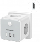 TESSAN must USB-pesa, standardsed 6-&uuml;hes-T-pistikupesad 3 USB-pordiga, mitme l&uuml;litiga seinakontakti jaotur, telefoniga &uuml;hilduv USB-laadija, tahvelarvuti 3 Outlets 1Type-C 2 USB A hall v&auml;rv