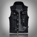 Meeste suur must rebenenud teksavest - Korea stiilis vest Extra Large must