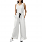 Naiste vabaaja laia s&auml;&auml;rega kombinesoonid suveks, varrukateta, lahtise l&otilde;ikega, n&ouml;&ouml;riga, treeningriided L sinine