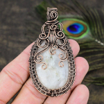 Rainbow Moonstone Handmade Copper Wire Wrap Jewelry Pendant 3.07 d1y54