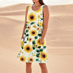 Naiste tr&uuml;kimustriga kleidid, lahtised rannapuhkuse vabaaja varrukateta p&auml;ikesekleidid taskutega, maika kleit L sinine