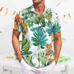 Meeste vabaaja l&uuml;hikeste varrukatega s&auml;rk, slim fit, stiilne meeste havai tr&uuml;kk L armee roheline v&auml;rv