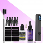 UV-juuksepikenduste komplekt - T&auml;ielik komplekt UV-lambi, liimi, eemaldaja ja tarvikutega, Superkiire eemaldaja n&auml;htamatu pikendusega A set