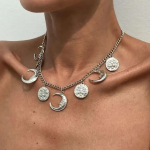 PuRui Personality copper Color Adjustable Clavicle Chain Necklace Women Moon Pendant Creative Unique Design Y2K Zircon Gift