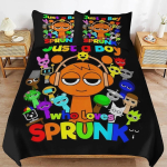 M&auml;ng Sprunki Voodipesukomplektid Lastele Poistele T&uuml;drukutele Uus 3D-tr&uuml;kiga Voodikate Tekikott Tekikott Padjap&uuml;&uuml;r Magamistoa Kaunistus EU Twin(135x200cm) roheline