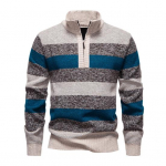 Meeste kootud kampsun v&auml;rviplokkidega, lukuga, poolkrae, pullover, pikkade varrukatega, poollukuga, vabaaja pullover M