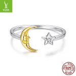 S&auml;rav T&auml;ht ja Kuu Avatud S&otilde;rmus Naiste Ni&scaron;i Kerge Luksus S925 Sterling H&otilde;be S&otilde;rmuse Ehted Opening adjustable
