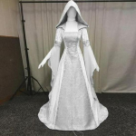 Kapiga Keskaegne Retro Pulmakleit: V&ouml;&ouml;kohta r&otilde;hutav, Naiste Cosplay Kost&uuml;&uuml;m Halloweeni jaoks 4XL valge